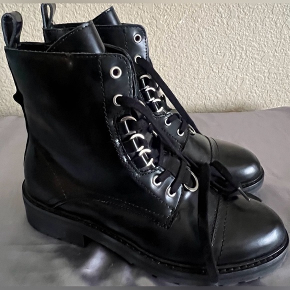 Allsaints Lira Black Leather Combat Boots 38 New - Picture 2 of 10